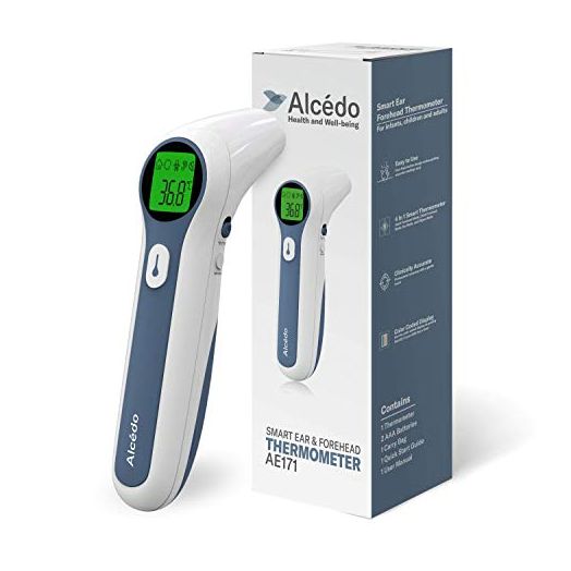 Alcedo Forehead and Ear Thermometer for Adults, Kids, and Baby | Digital Infrared Thermometer for Fever | Touchless, Instant Read, Medical Grade | Pouch and Batteries Included