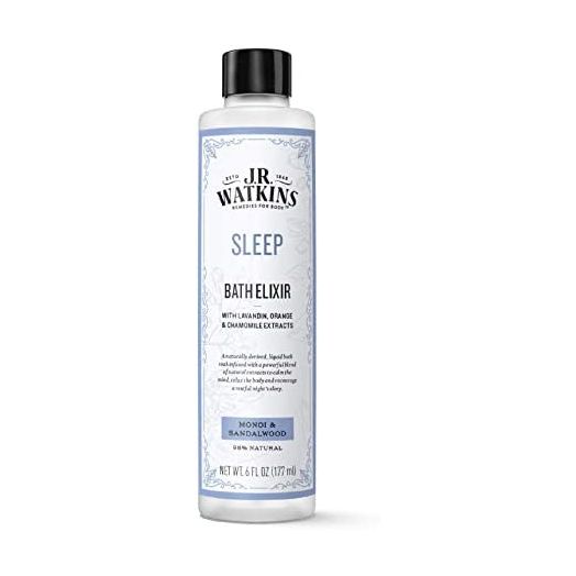 J.R. Watkins Sleep Bath Elixir, Liquid Bath Soak, Monoi & Sandalwood with Natural Extracts, No Salt, No Residue, 6 oz