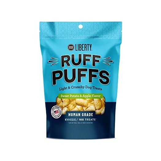 BIXBI Liberty Ruff Puffs, Sweet Potato And Apple 4 oz - Crunchy Small Training Treats for Dogs - Wheat Free and Low Calorie Dog Treats, Flavorful Healthy and All Natural Dog Treats