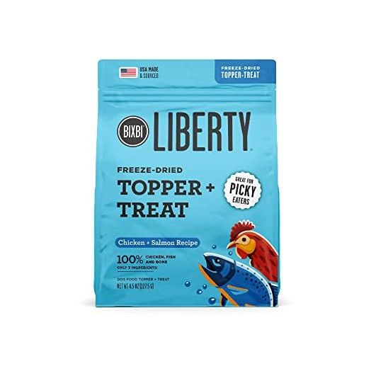 BIXBI Liberty Freeze Dried Dog Food Topper + Dog Treat, Chicken and Salmon Recipe, 4.5 oz - 100% Meat and Organs, No Fillers - Pantry-Friendly Raw Treat or Food Topper - USA Made in Small Batches