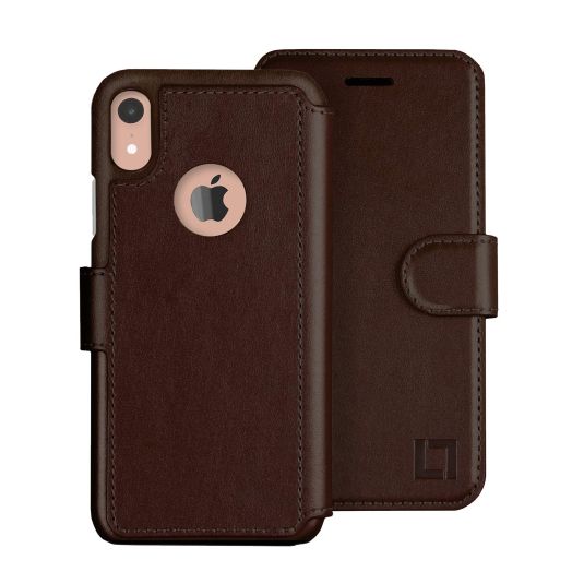 LUPA iPhone XR Wallet case, Durable and Slim, Lightweight with Classic Design & Ultra-Strong Magnetic Closure, Faux Leather, Chocolate Brown, for Apple XR
