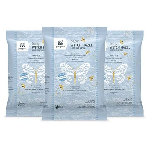 Grab Green Baby Witch Hazel Soothing Wipes, 96 Wipes, Dreamy Rosewood Scent, Plant and Mineral Based, Biodegradable, Soothe Common Skin Irritations Such as Diaper Rash, No Alcohol, Packaging May Vary
