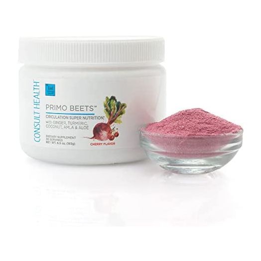 Consult Health Primo Beets Circulation Super Nutrition Supplement - Cherry Flavor 30 Servings (Pack of 1) with Ginger, Tumeric, Coconut, Amla & Aloe