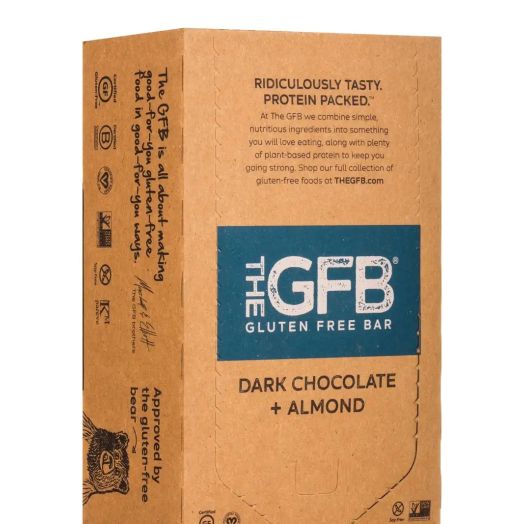 The GFB: Gluten Free Bar Dark Chocolate + Almond Bars - Box of 12 Bars (2.05 oz / 58 Grams each)