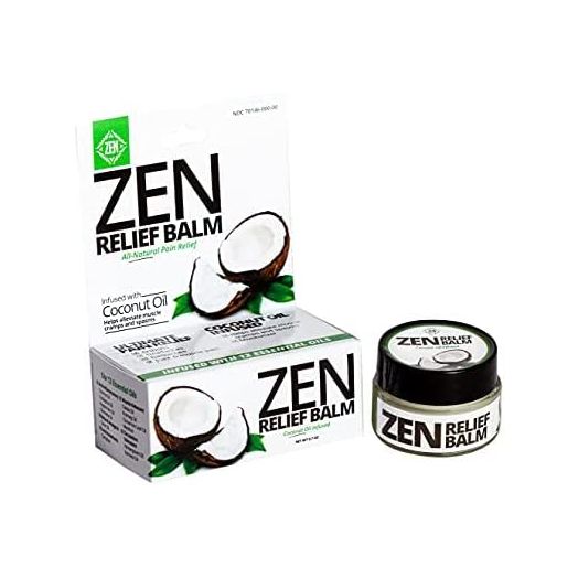 Zen Relief Balm® with Coconut Oil & 11 Essential Oils- Relieves Muscle Pain, Spasms, Cramps, Headaches and Backache, Moisturizing, (0.7 oz)