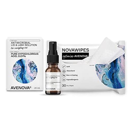 Avenova Eyelid and Lash Cleanser Spray with NovaWipes, Hypochlorous Acid