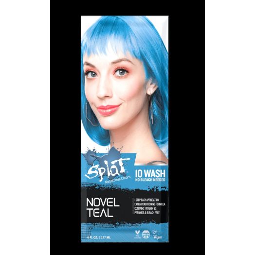 Splat 10 Wash Novel Teal Hair Color, No Bleach Temporary Blue Dye
