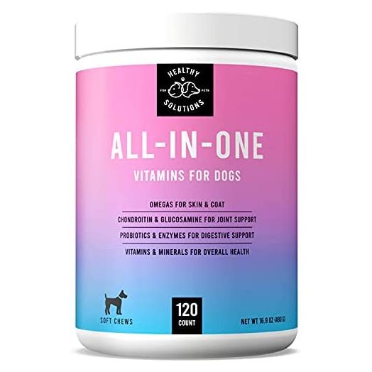 All-in-One Dog Vitamins & Supplements - Dog Multivitamin Supplement for Joint Support, Digestion, Skin, & Coat - Plus Omega-3, 6, 9 - Ultimate Daily Vitamin for Dogs - Made in USA