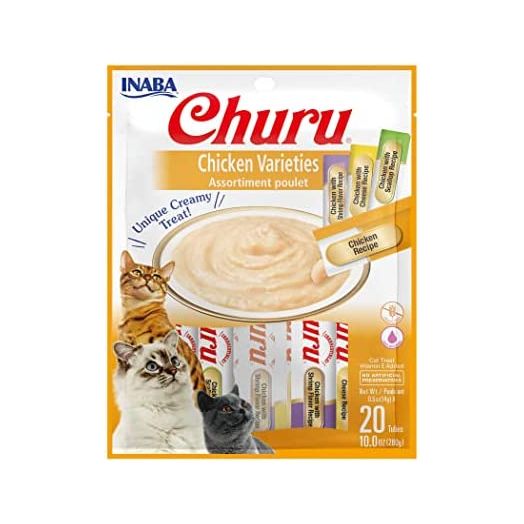 INABA Churu Chicken Lickable Creamy Purée Cat Treats 4 flavor Variety Pack 20 Tubes