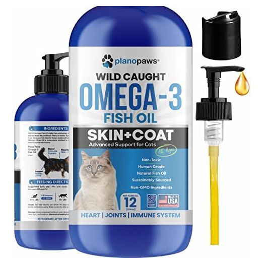 Omega 3 Fish Oil for Cats - Better Than Salmon Oil for Cats - Kitten + Cat Vitamins and Supplements - Cat Health Supplies - Cat Dandruff Treatment - Liquid Fish Oil for Pets - Cat Shedding Products