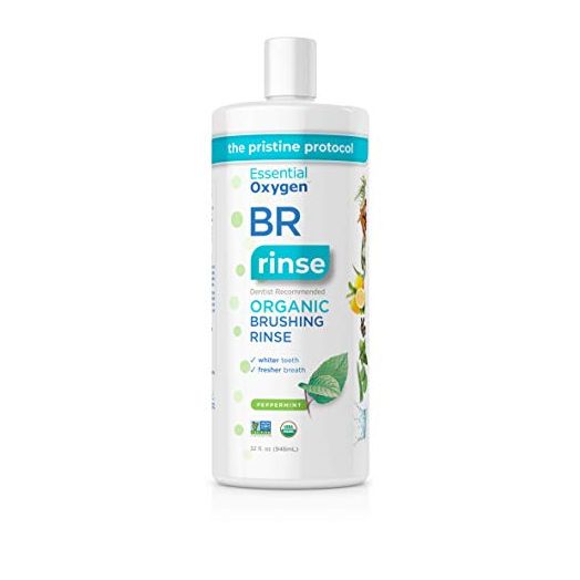 Essential Oxygen Certified BR Organic Brushing Rinse, All Natural Mouthwash for Whiter Teeth, Fresher Breath, and Happier Gums, Alcohol-Free Oral Care, Peppermint, 32 Ounce
