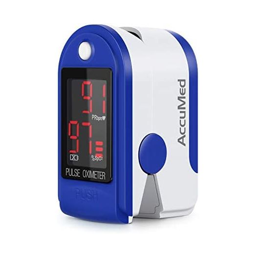 AccuMed CMS-50DL Fingertip Pulse Oximeter Blood Oxygen SpO2 Sports and Aviation Fingertip Monitor w/Carrying case, Lanyard Silicon Case & Battery (Blue)