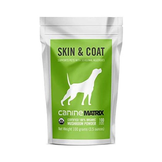 Mushroom Matrix Canine Organic Mushroom Powder Skin and Coat Supplement for Dogs, 100 Grams (Packaging May Vary)