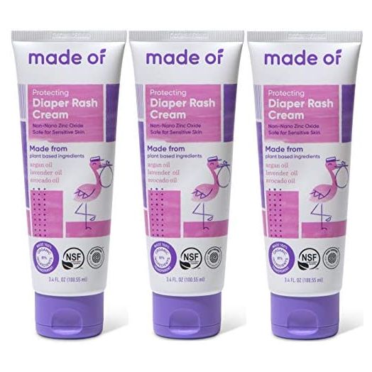 Organic Diaper Rash Cream by MADE OF – NSF Organic Baby Diaper Cream with Avocado Oil & Argan Oil (Fragrance Free, 3.4oz) – Zinc Oxide Ointment and Butt Paste for Sensitive Skin & Eczema Rash (3-Pack)