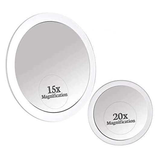 MIRRORVANA 20X & 15X Magnifying Mirror Set Combo with 3 Suction Cups Each - Compact & Travel Ready - 6-Inch and 4-Inch Wide