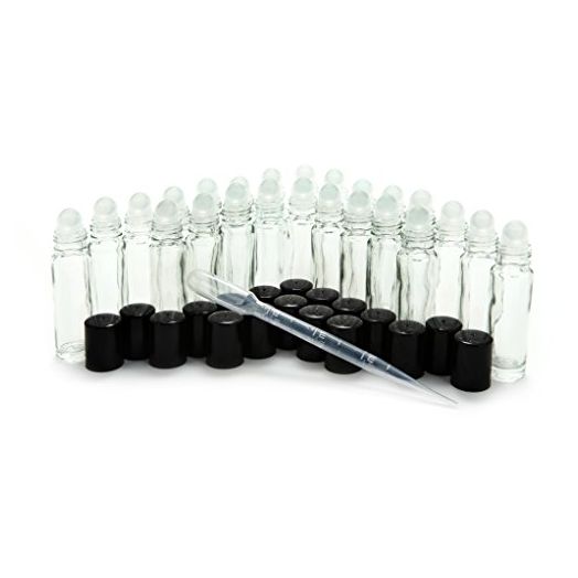 24, Clear, 10 ml Glass Roll on Perfume Bottles with 3 ml Dropper