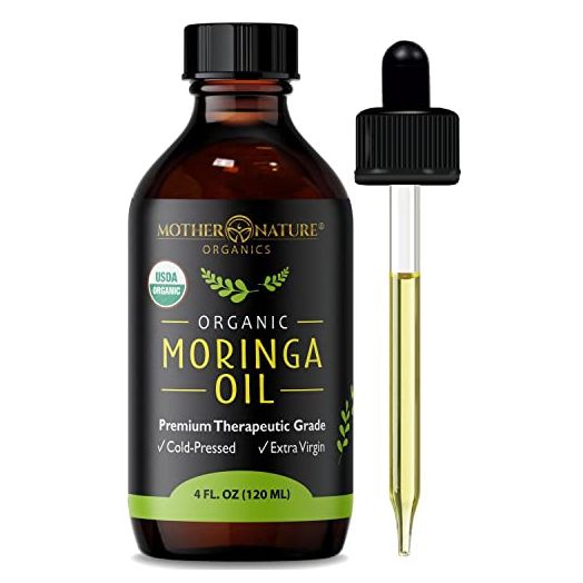 Moringa Oil - Organic USDA Certified, 100% Pure, Cold Pressed & Unrefined Vegan Oil - Natural Moisturizer for Skin, Face, Body & Hair - Great For Fine Lines, Wrinkles - by Mother Nature Organics (4 Ounce)