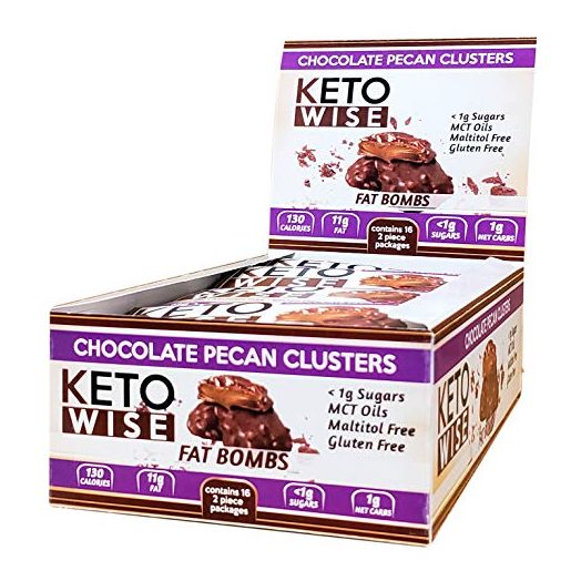 Keto Wise Fat Bombs - Chocolate Pecan Clusters - 16 packs 32g each