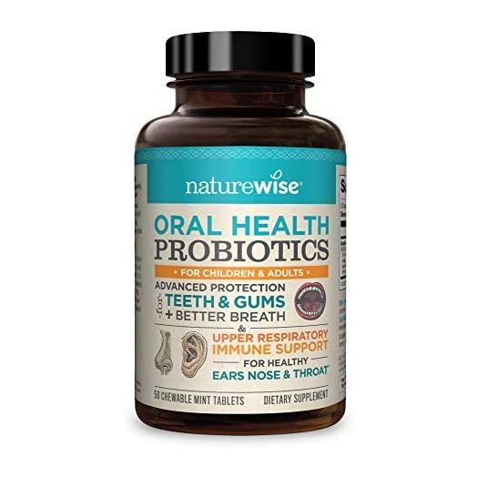 NatureWise Oral Health Chewable Probiotics | Supports Healthy Teeth, Gums, & Better Breath | Ear, Nose, Throat Immunity for Kids & Adults | Sugar-Free Natural Mint Flavor [2 Month Supply - 50 Tablets]