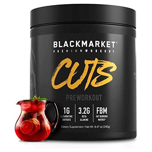 BLACKMARKET CUTS Thermogenic Pre Workout - Preworkout Energy Drink for Men and Women 30 Servings of Fruit Punch Flavor - Creatine Free Pre-Workout Drink Powder