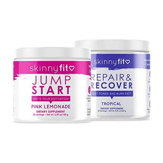 SkinnyFit Jump Start and Repair & Recover Powder, Pre & Post Workout Supplements, Natural Energy, Boost Focus & Endurance, Muscle Recovery & Growth, 30 Servings of Each
