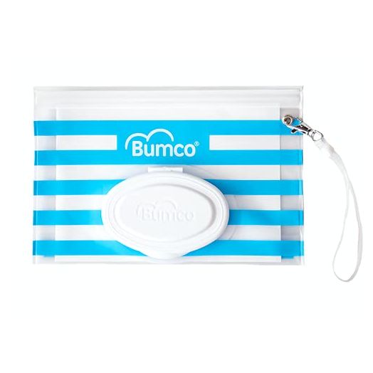 BUMCO Airtight Wipes Dispenser, Keeps Wet, Reusable Refillable Pouch, Diaper Bag Organizer for Travel, Carrying Clutch, Unique Baby Gift for Girl Boy [Blue]