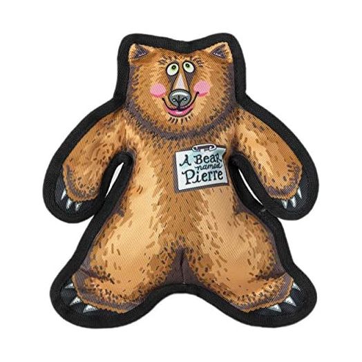 Durable Dog Toy with Squeaker - Tough Chew Toy, Wild Woodies - A Bear Named Pierre, Medium 9"