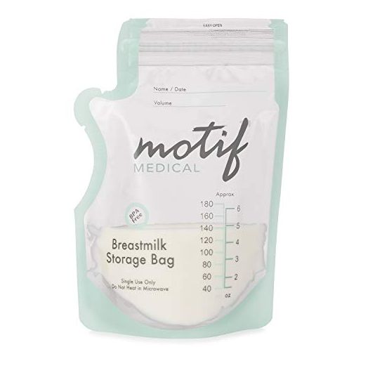 Motif Medical, Milk Storage Bags, 8 oz Milk Freezer Bag with Easy Pour Spout, BPA Free, Write-On Label - 40 Count
