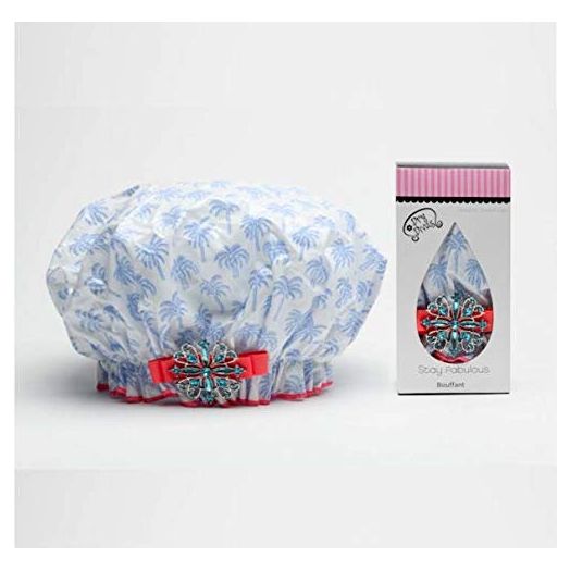 Dry Divas Designer Shower Cap For Women - Washable, Reusable - Large Bouffant Cap With Vintage Jeweled Brooch (Endless Summer)