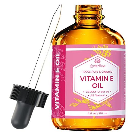 Vitamin E Oil by Leven Rose 100% Natural, Organic, Pure Vitamin E Oil for Skin, Face, Hair, Nails, and Scars 75,000 IU per oz, 4 oz
