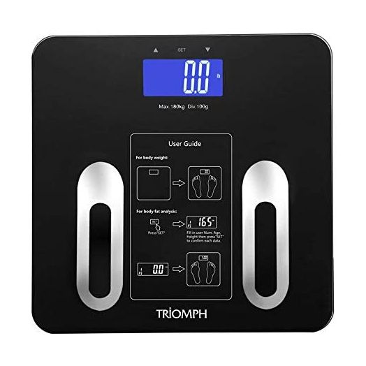 Triomph Precision Body Fat Scale with Backlit LCD Digital Bathroom Scale For Body Weight, Body Fat,Water,Muscle,BMI,Bone Mass and Calorie,10 User Recognition 400 lbs Capacity,Fat Loss Monitor,Black