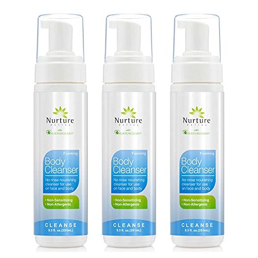 Rinse Free No Shower Body Wash by Nurture Valley | Full Body Waterless Cleansing Foam That Also Moisturizes, and Protects Skin - Wipe Away Cleanser - 3 Bottles