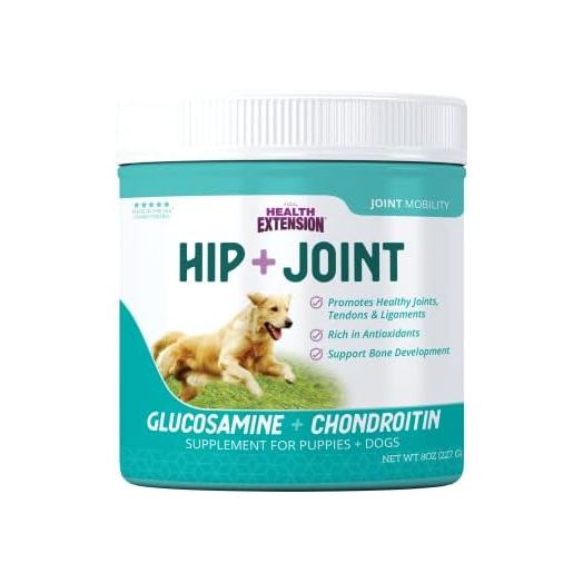 Health Extension Chondroitin with Glucosamine for Dog, Arthritis Pain Relief Vitamin, Joint & Hip Supplement Cheese Flavored Powder, Suitable for All Types of Puppies & Dogs, (8 Oz / 226 g)