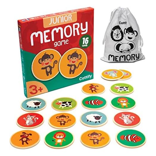 Montessori-Inspired Wooden Matching Game for Toddlers 2-4 Years - Durable, Scratch-Resistant 16 Card Set, Includes Carry Bag - Memory Game for Toddlers 2-4 Years - Cognitive Verbal Skills Development