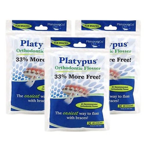 Platypus Orthodontic Flossers for Braces | Ortho Picks for Adults & Kids | Fits Under Arch Wire | Non-Damaging | Encourage Flossing Habits | Floss Teeth in Under Two Minutes (40 Count (Pack of 3)