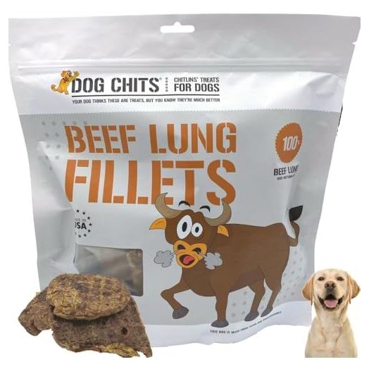 Dog Chits Beef Lung Fillets Dog and Puppy Treats - New! - All Natural Grain and Chemical Free Training Chews - High Protein and Low Fat - Supports Dental Health - Made in The USA - Large 10 oz Bag