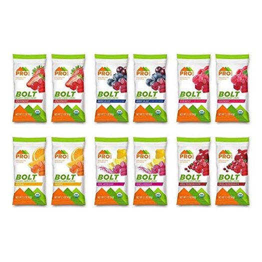 PROBAR - Bolt Organic Energy Chews, Variety Pack, Strawberry, Berry Blast, Orange, Raspberry, Pink Lemonade, Cranberry Pomegranate - Gluten-Free, USDA Certified Organic (12 Count) - Flavors May Vary