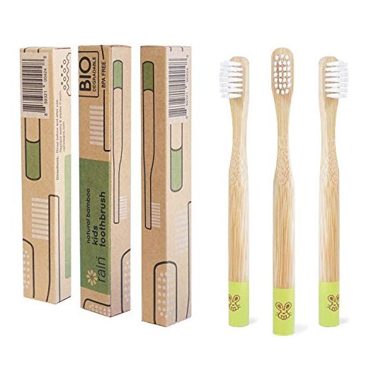 Rain Organic Bamboo Baby Kids Toothbrush - 100% Safe Infant Toddler Toothbrush 6 to 12 Months and Up, Natural BPA-Free Biodegradable Wood Toothbrush Extra Soft Bristles Children's Dental Care (3 Pack)