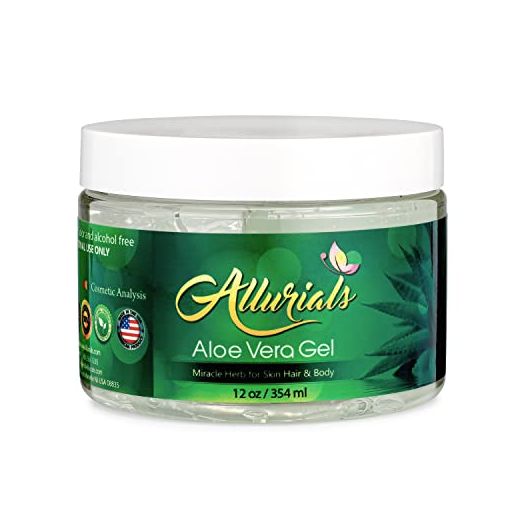 All Natural Aloe Vera Gel, Clinically tested & Dermatologist approved 100% pure Organic Gel, Hydrates & Heals Dry, Itchy & Damaged Skin & Hair| Acne, Sunburn & Dandruff Relief- 12 Oz - by Allurials