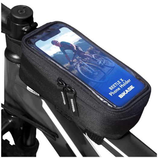 BiKase Beetle X Large Phone Bag - Versatile Top Tube Bicycle Mount, Fits iPhone 15/14/13/12/11 and More, 840D Nylon Stem Phone Holder with Multi-Position Straps, Spacious for Wallet & Snacks