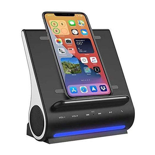 Fast Charging Wireless Charger, Bluetooth Premium Speakers, Docking Station with Built in Mic Handsfree Call, 4 in 1 Station for iPhone 13/12/11/X/8 and Samsung Phone