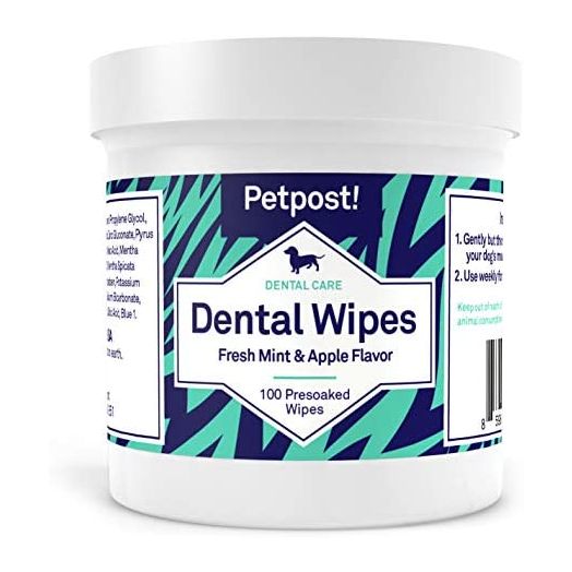 Petpost | Dental Wipes for Dogs - Bad Breath and Tooth Buildup Gone - 100 Presoaked Pads in Natural Tooth Cleaning Solution