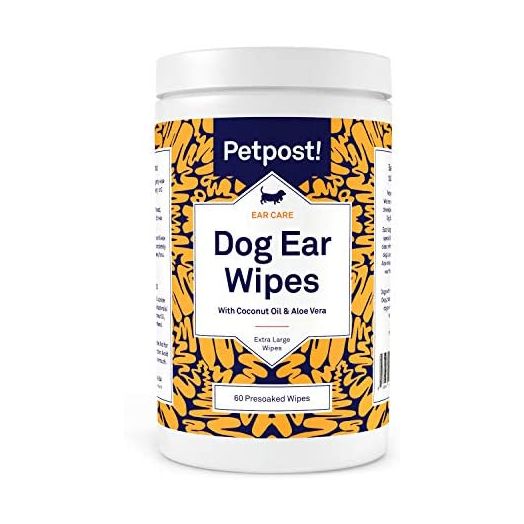 Petpost | Large Dog Ear Cleaner Wipes - 60 Ultra Soft XL Cotton Pads in Coconut Oil Aloe Solution - Remedy for Dog Ear Rinse & Cleanser