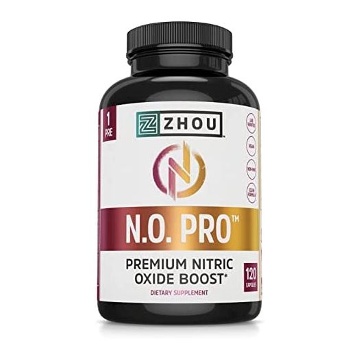 Zhou Nitric Oxide with L Arginine, Citrulline Malate, AAKG and Beet Root | Powerful N.O. Booster and Muscle Builder for Strength, Blood Flow and Endurance | 30 Servings, 120 Veggie Caps
