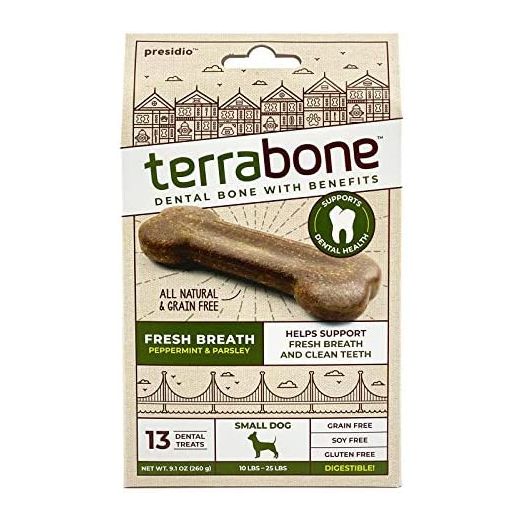 Terrabone Dental Bone with Benefits, Long Lasting Fresh Breath and Clean Teeth for Dogs, Healthy Soft Bones Treat, All Natural Ingredients, USA Made