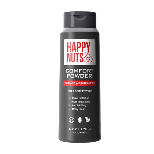 Happy Nuts Comfort Powder - Anti-Chafing, Sweat Defense & Odor Control for the Groin, Feet, and Body - Body Powder for Men - 6 Ounce