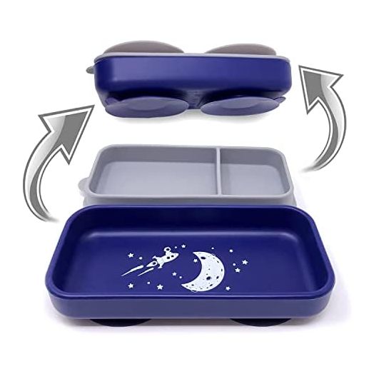 Stella Rose Suction-Go-Bowl Dip-It Edition The World's Most Compact Toddler Suction Dish. 100percent Food Grade Silicone. Transforms into Food Container. (Blue)