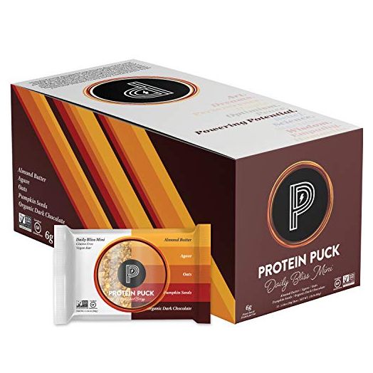 Protein Puck Mini Protein Bars, Daily Bliss, Case of 12 - High Protein Snacks with 5 grams of Vegan Protein - Gluten-Free, Non-Dairy, Non-GMO Breakfast Snack Bar - Premium Plant-Based Healthy Snacks