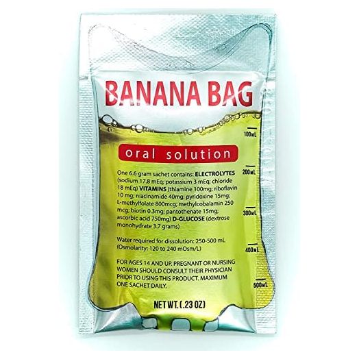 Banana Bag Oral Solution: Electrolyte & Vitamin Powder Packet for Reconstitution in Water to Drink - 5 Packs