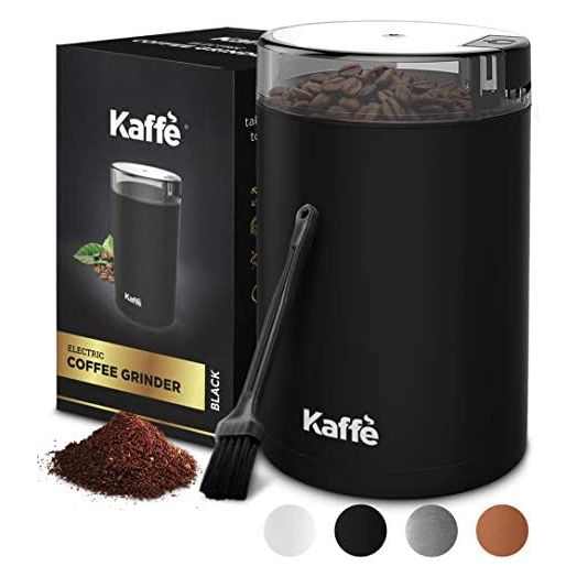Kaffe Coffee Grinder Electric - Spice Grinder w/ Cleaning Brush, Easy On/Off - Perfect for Espresso, Herbs, Spices, Nuts, Grain - 3.5oz / 14 Cup. Black